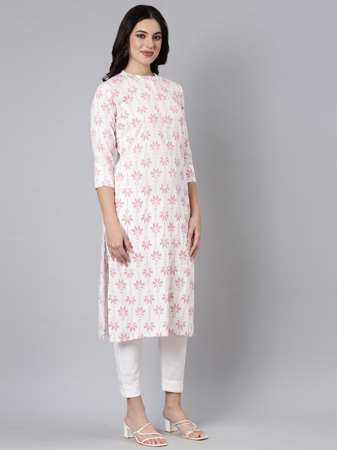 Neerus Red printed floral straight kurti - back view