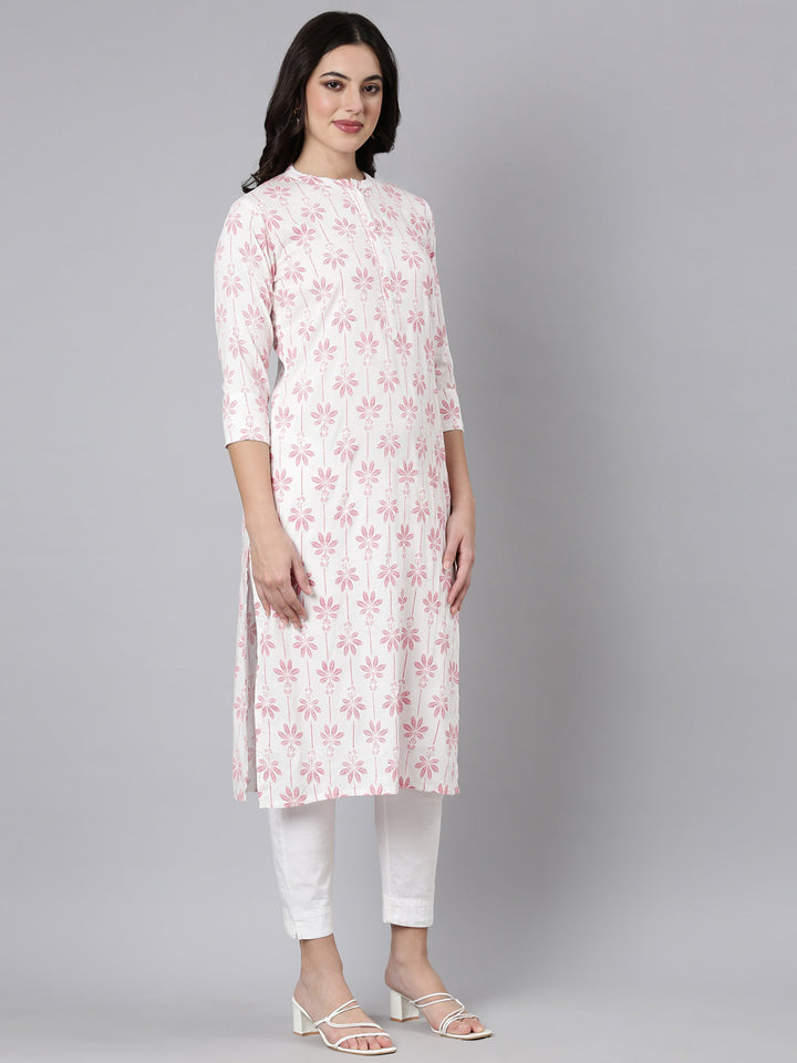Neerus Red printed floral straight kurti - back view