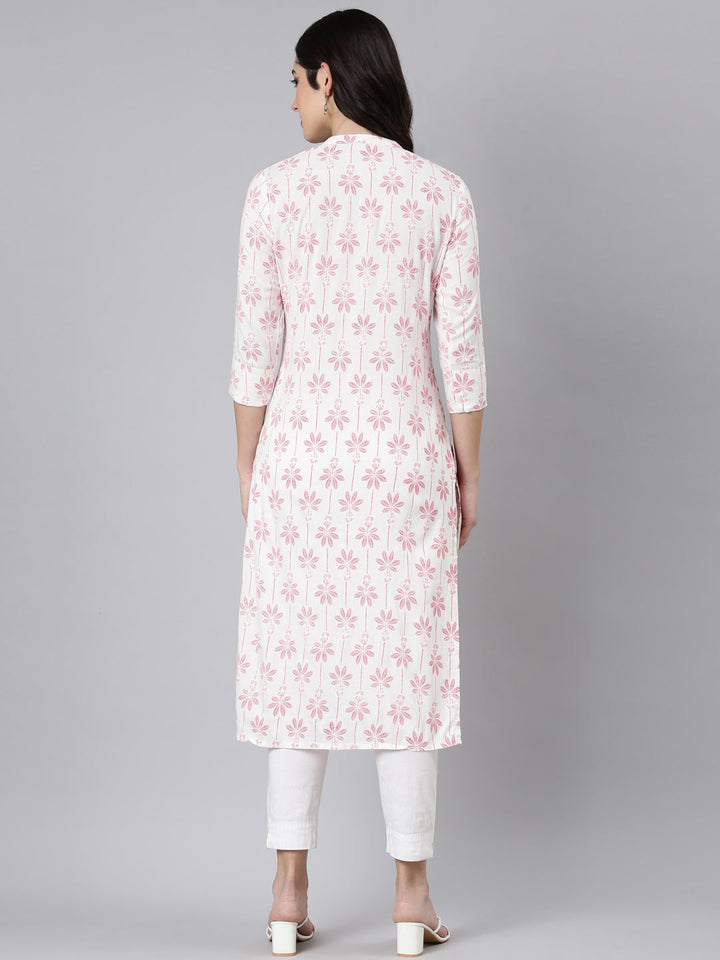 Neerus Red printed floral straight kurti - side view