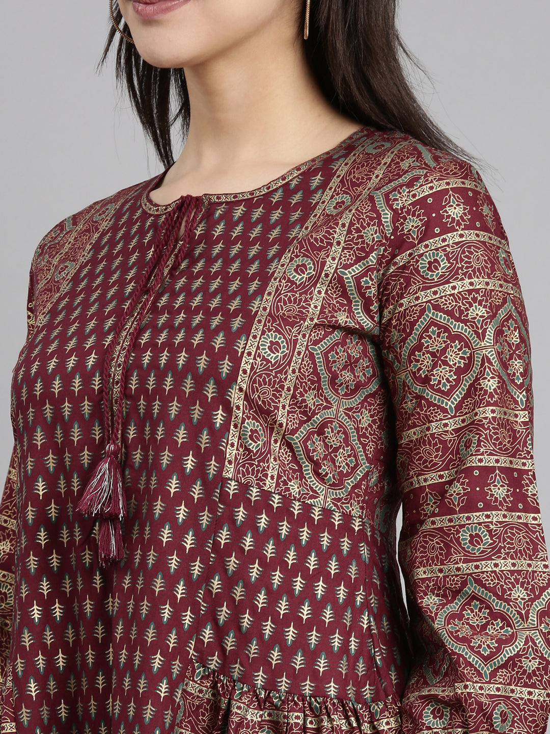 Neerus Purple floral printed straight kurti - detail view 1