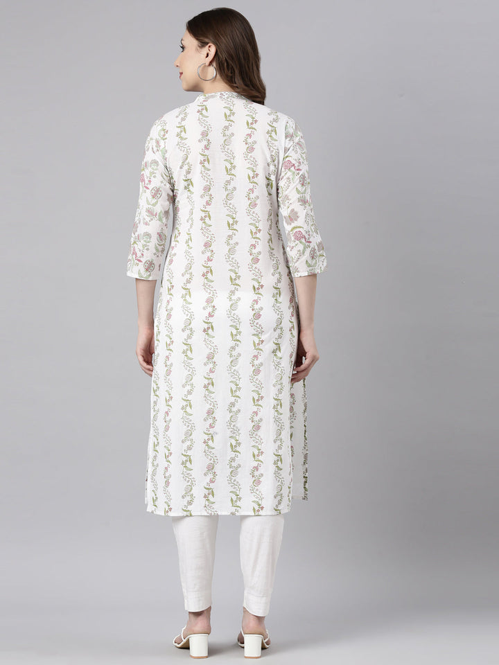 Neerus Grey printed floral straight kurti - side view