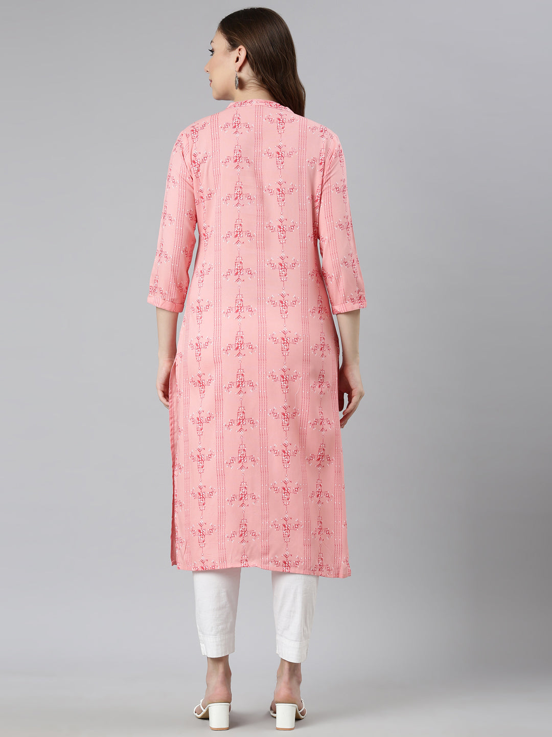 Neerus Orange rayon woven straight kurti - side view