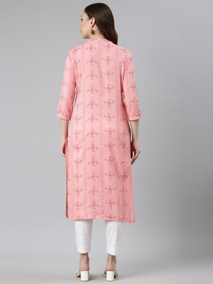 Neerus Orange rayon woven straight kurti - side view