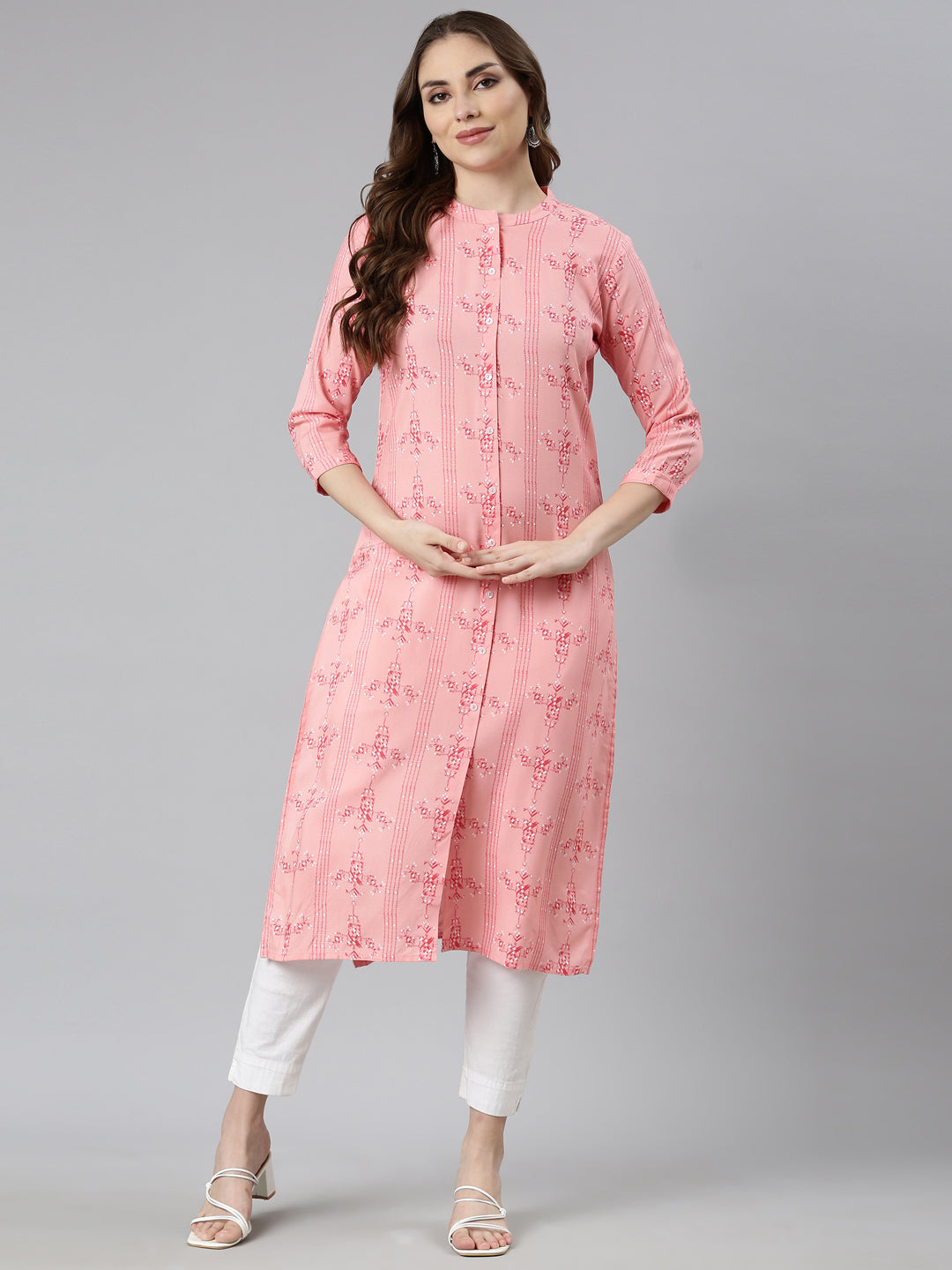 Neerus Orange rayon woven straight kurti - detail view 1