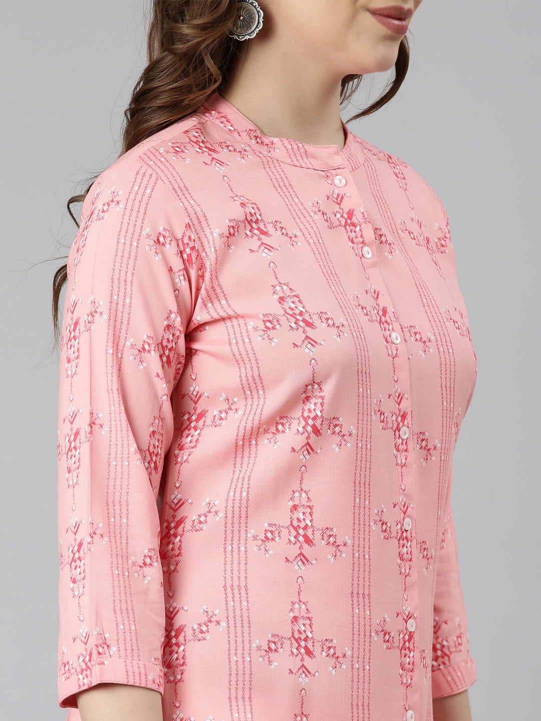 Neerus Orange rayon woven straight kurti - detail view 2