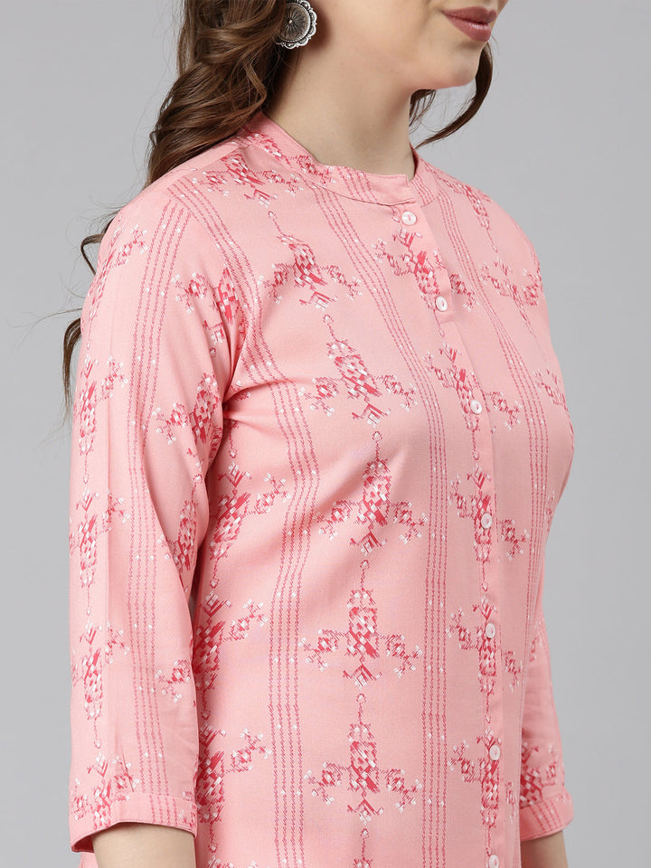Neerus Orange rayon woven straight kurti - detail view 2