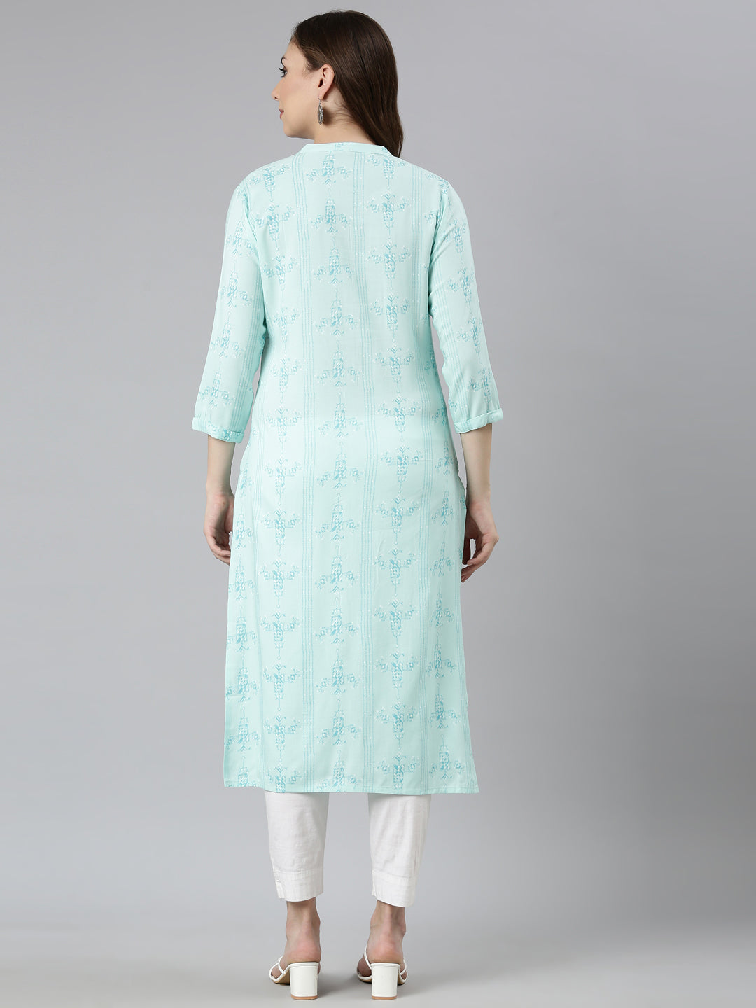 Neerus Green Rayon Woven Straight Kurti - side view
