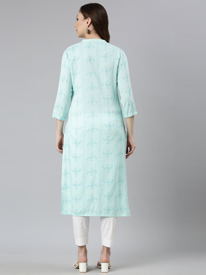 Neerus Green Rayon Woven Straight Kurti - side view
