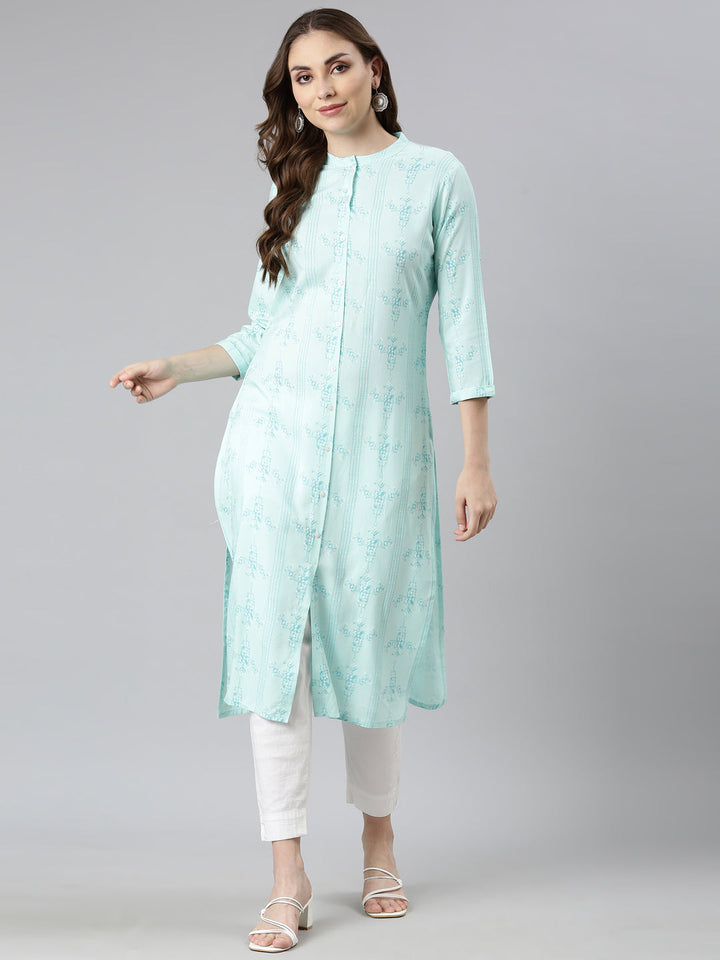 Neerus Green Rayon Woven Straight Kurti - detail view 1