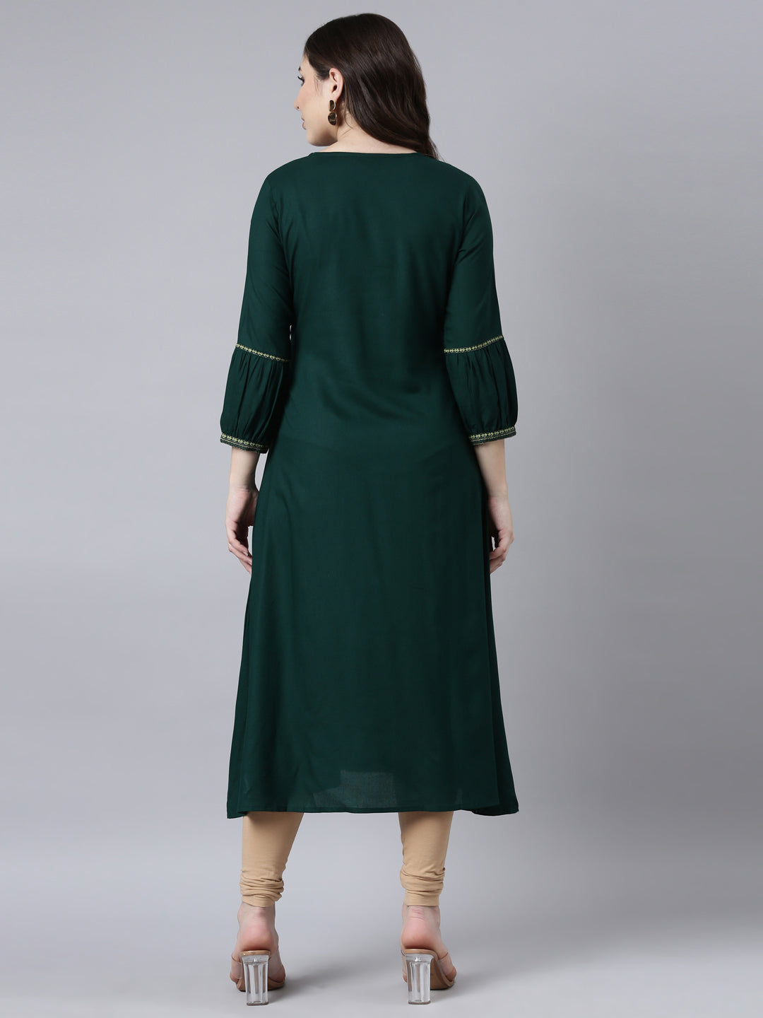Neerus Green Jacquard Woven Kurti - side view