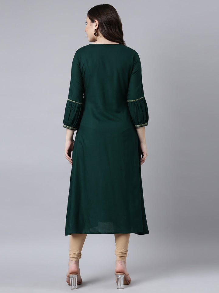 Neerus Green Jacquard Woven Kurti - side view