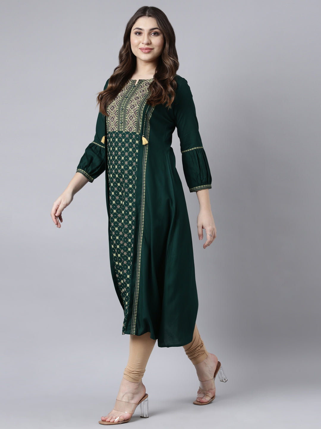 Neerus Green Jacquard Woven Kurti - detail view 2