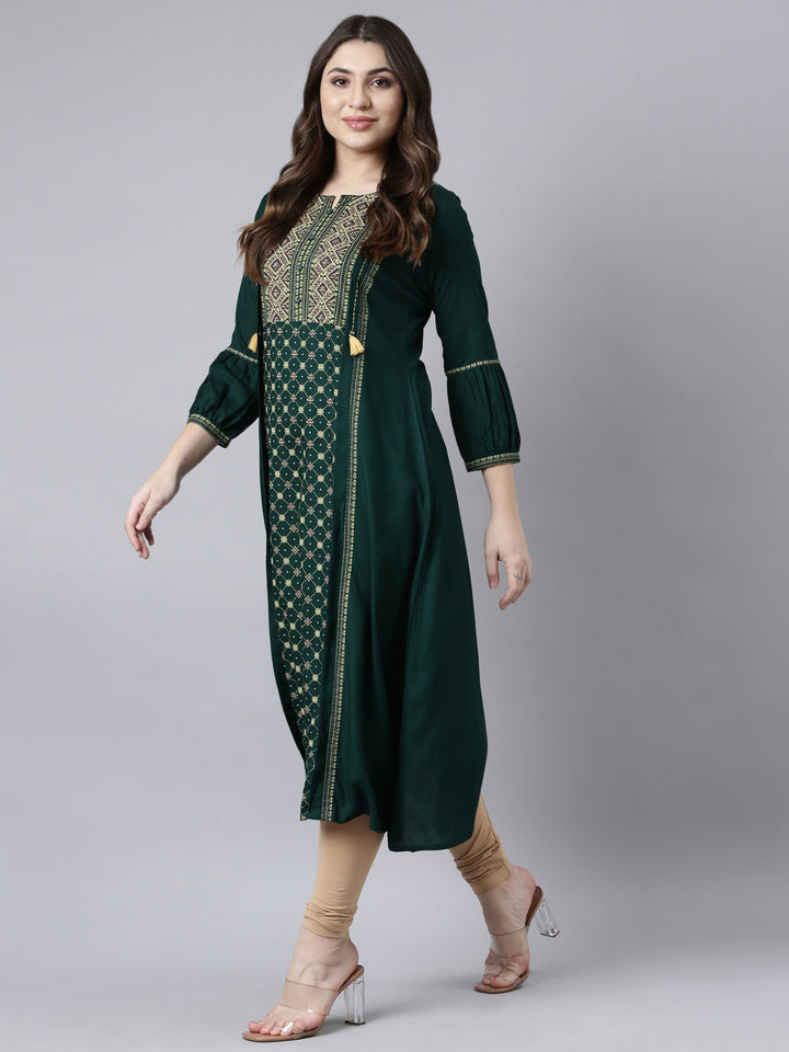 Neerus Green Jacquard Woven Kurti - detail view 2