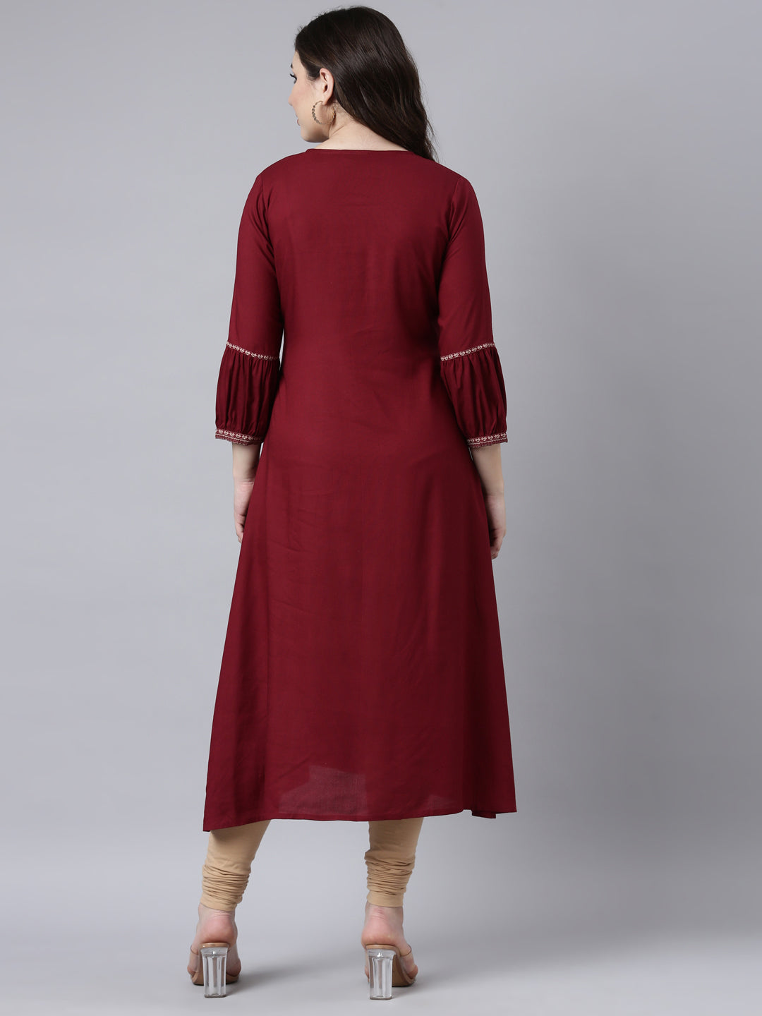 Neerus Maroon Rayon Woven Straight Kurti - side view