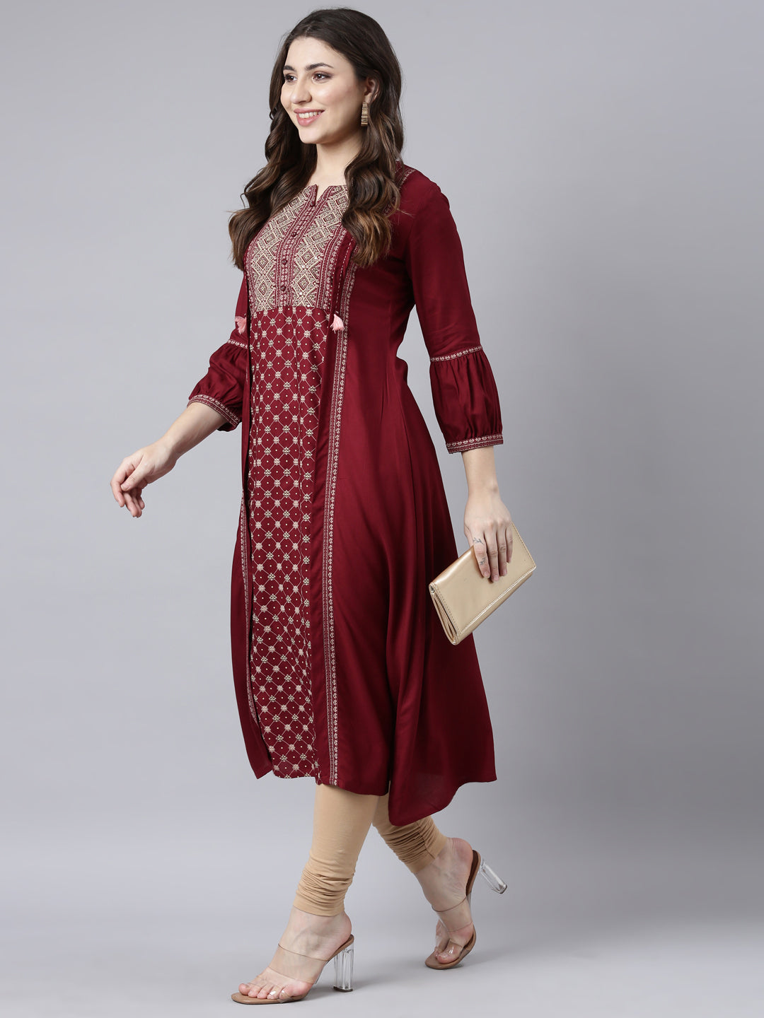 Neerus Maroon Rayon Woven Straight Kurti - detail view 2