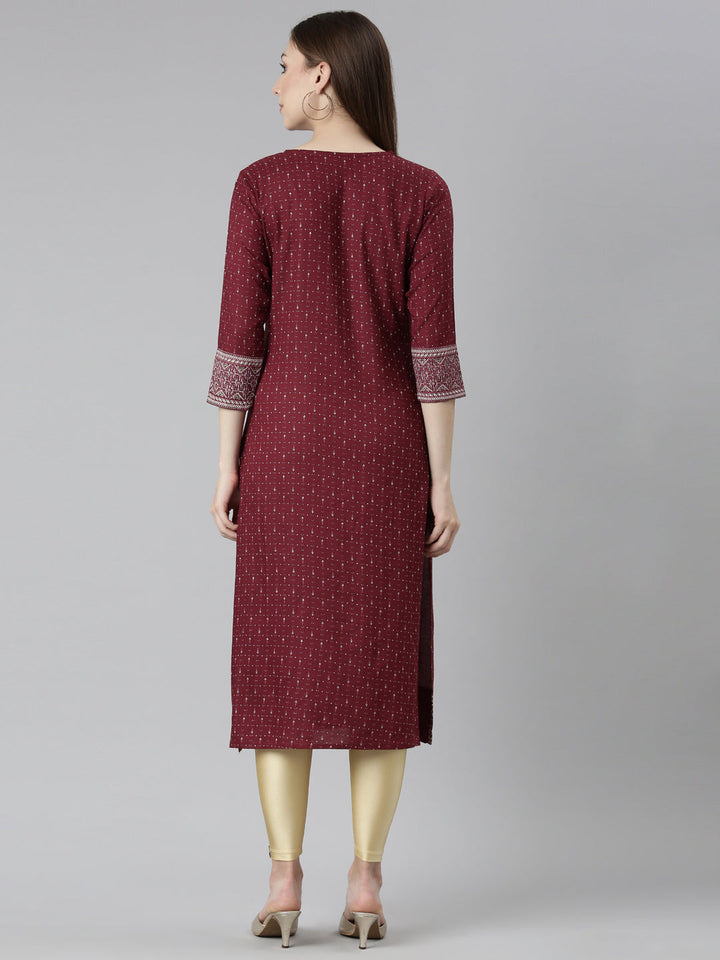 Neerus Maroon bandhani printed straight kurti - side view