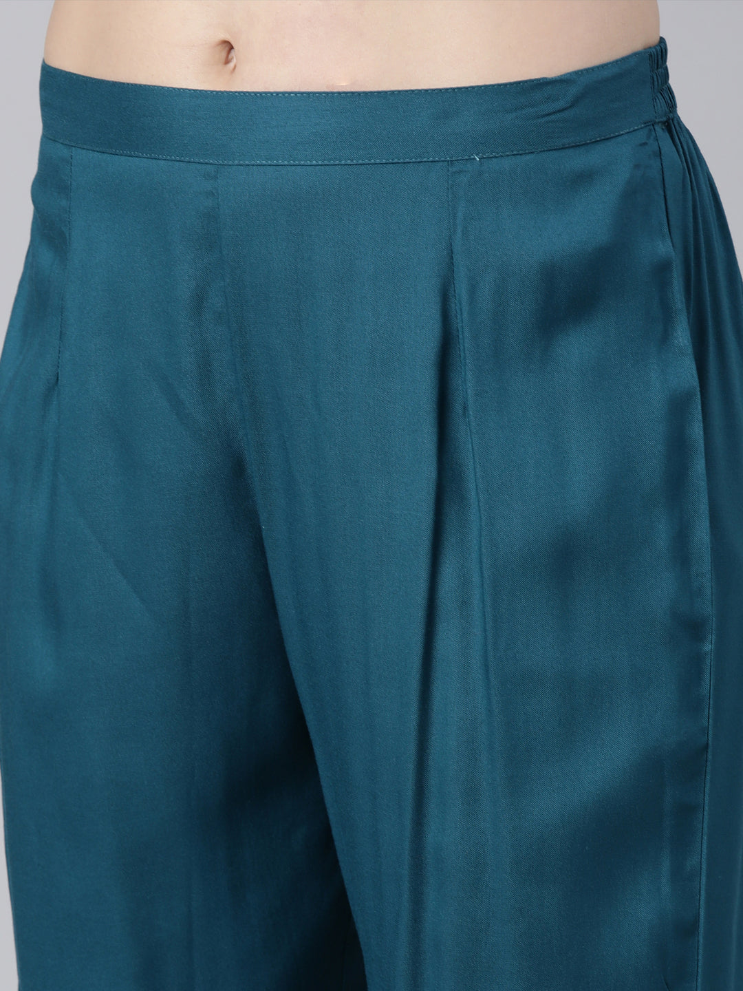 Neerus Blue rayon solid straight kurta set - detail view 3