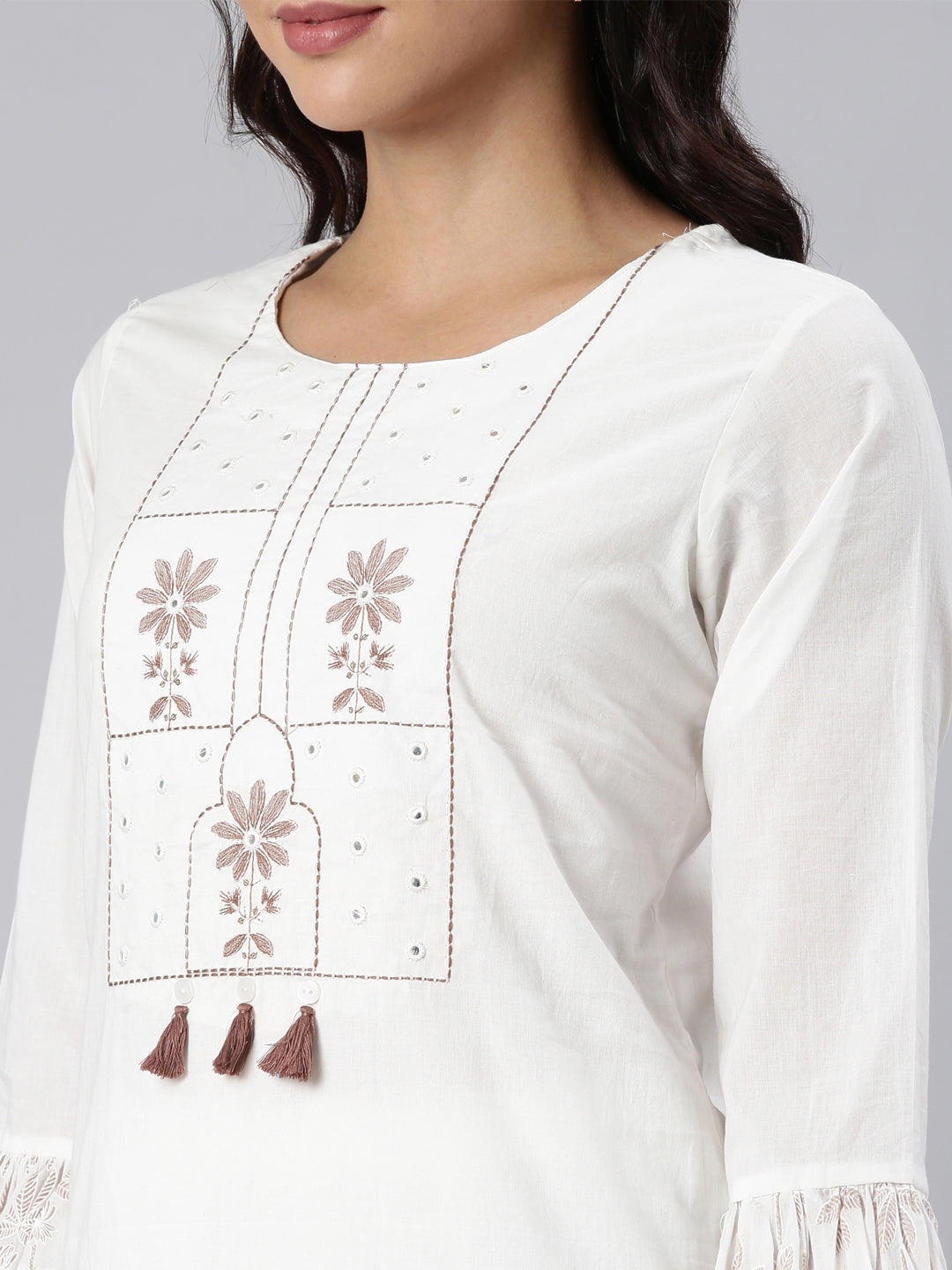 Neerus Brown printed straight suit set - detail view 2