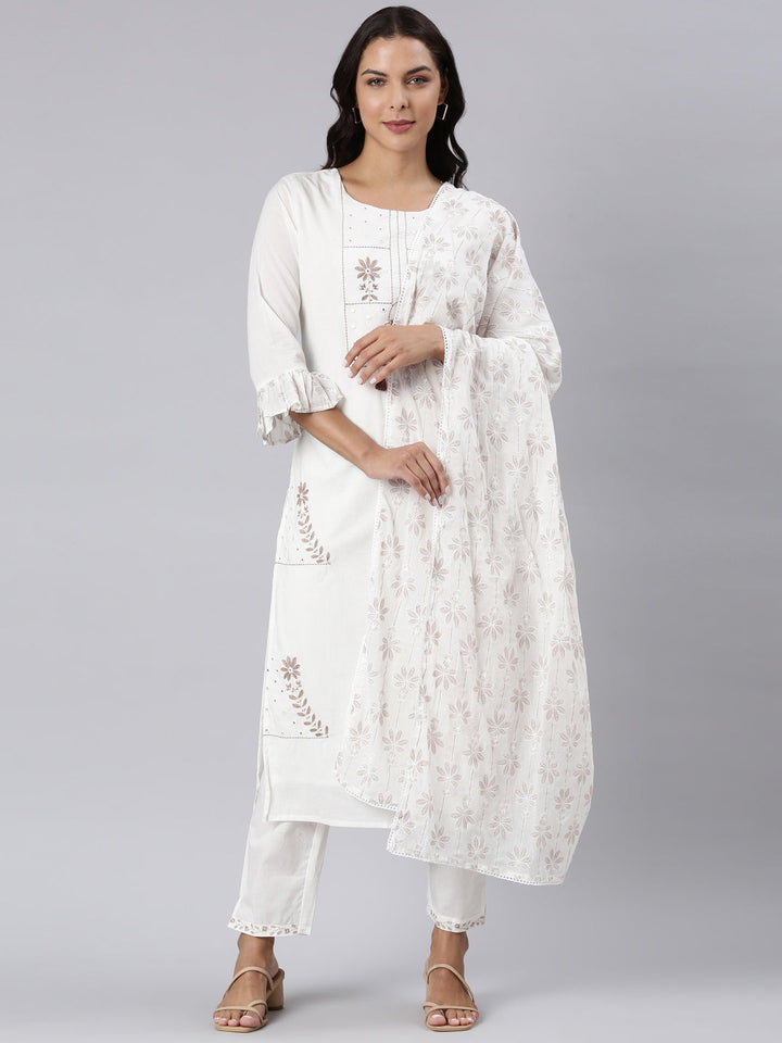 Neerus Brown printed straight suit set - front view