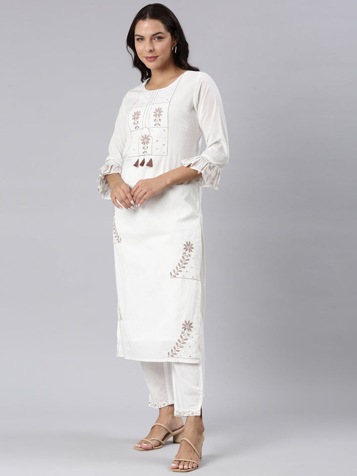Neerus Brown printed straight suit set - back view