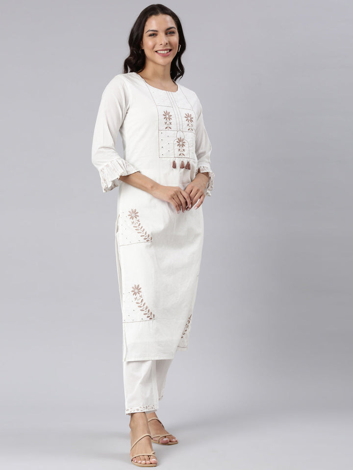 Neerus Brown printed straight suit set - side view