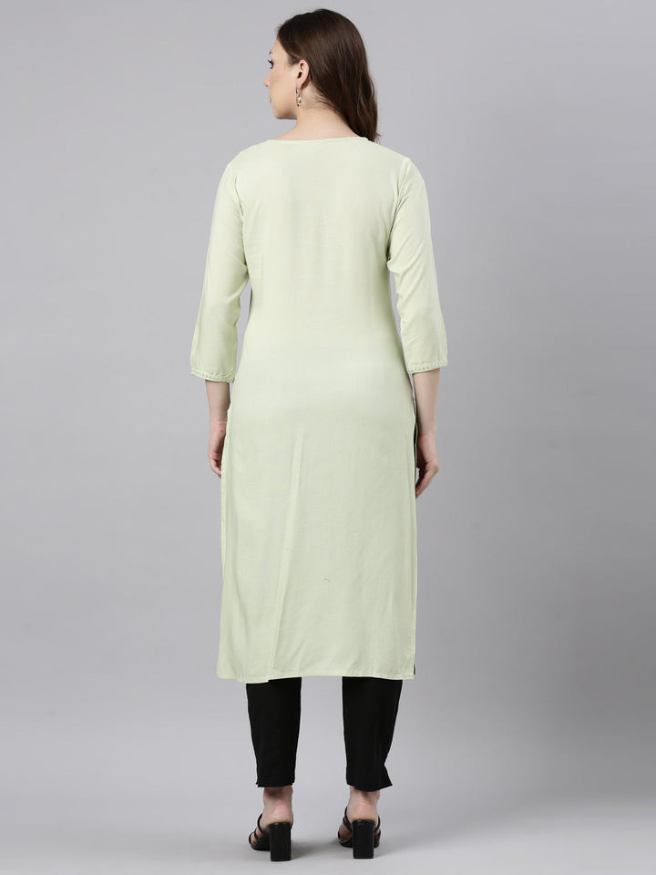 Neerus Green cotton printed straight kurti - side view