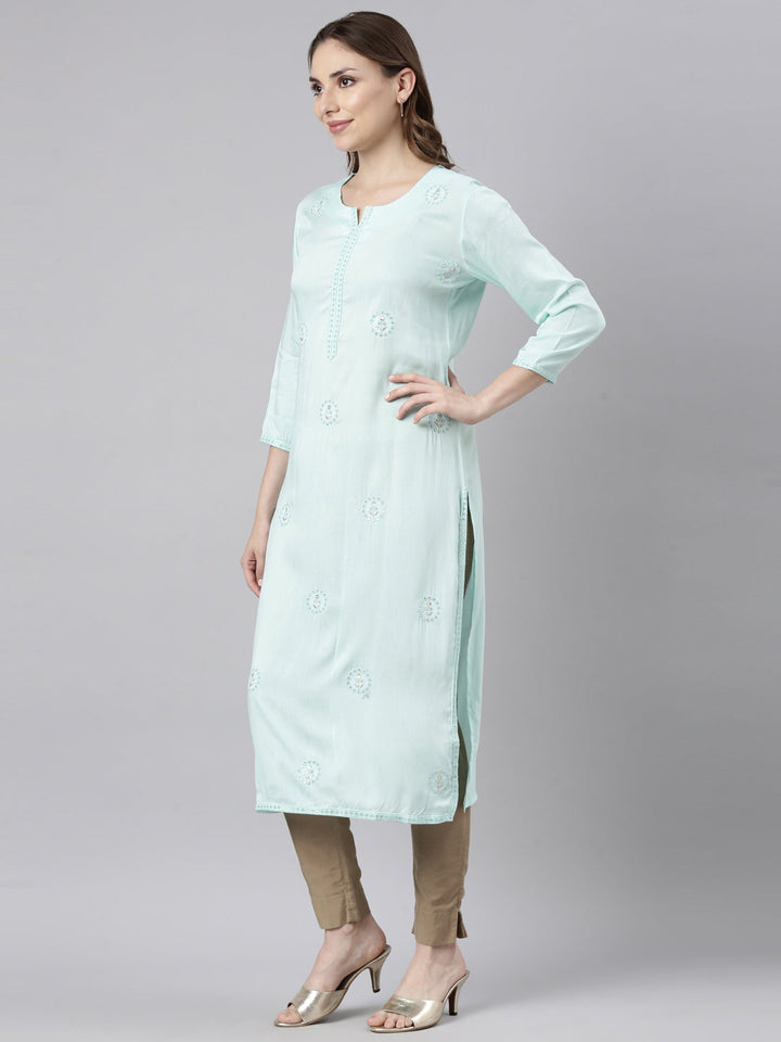 Neerus Green viscose rayon printed kurti - back view