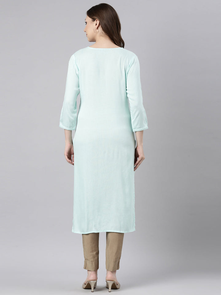 Neerus Green viscose rayon printed kurti - side view