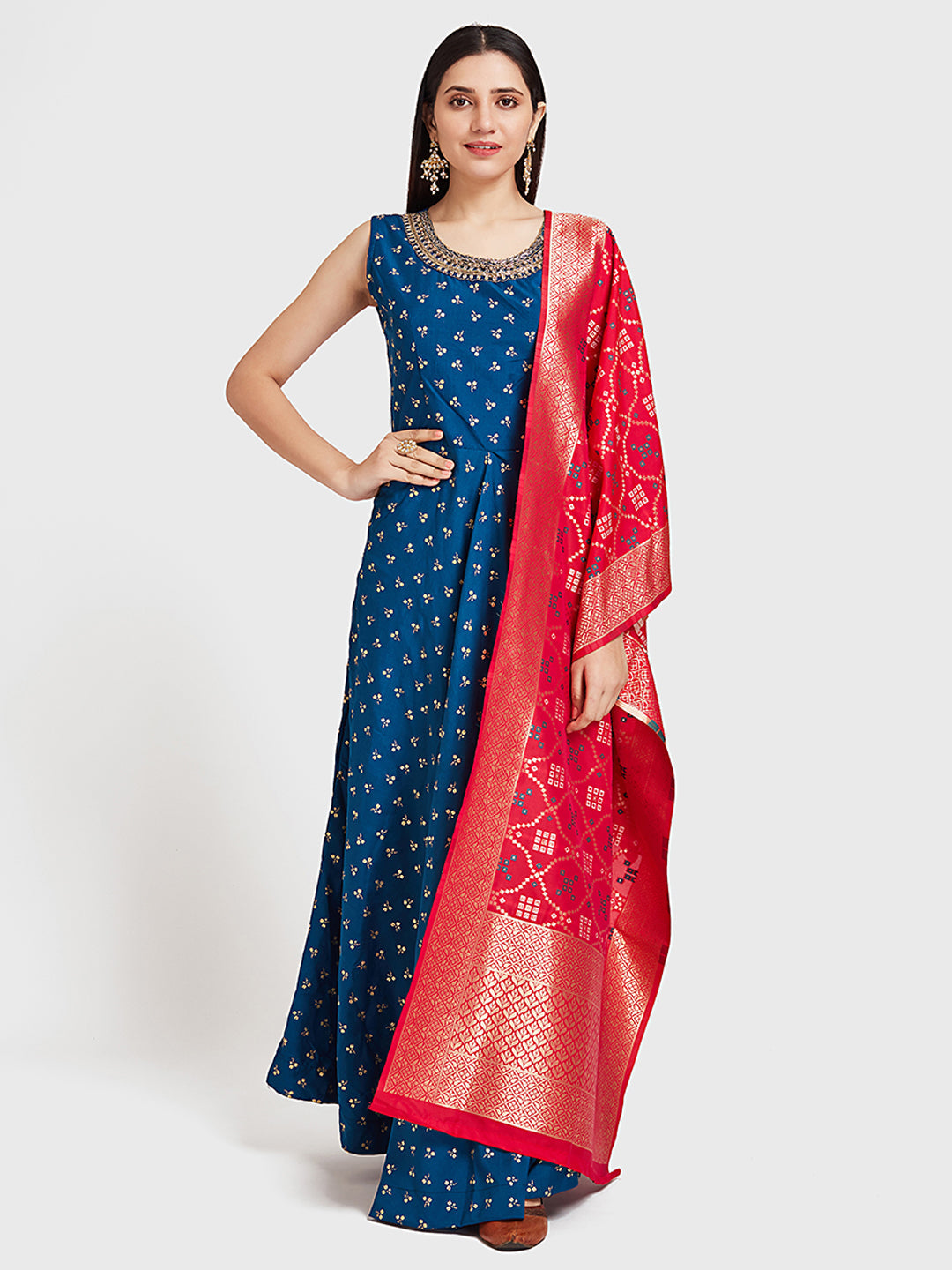 Neerus Pink georgette embellished lehenga set - detail view 3
