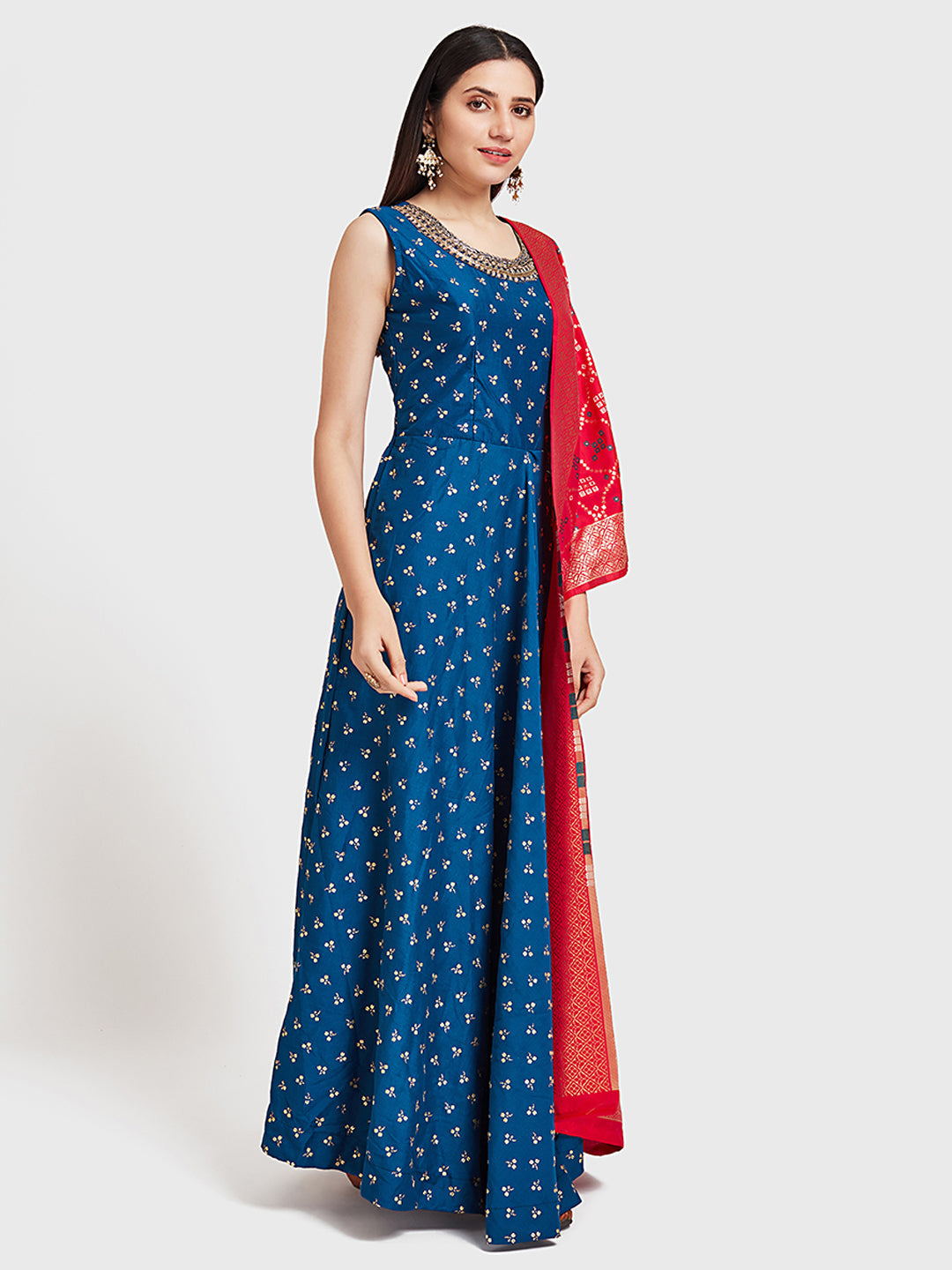 Neerus Pink georgette embellished lehenga set - front view