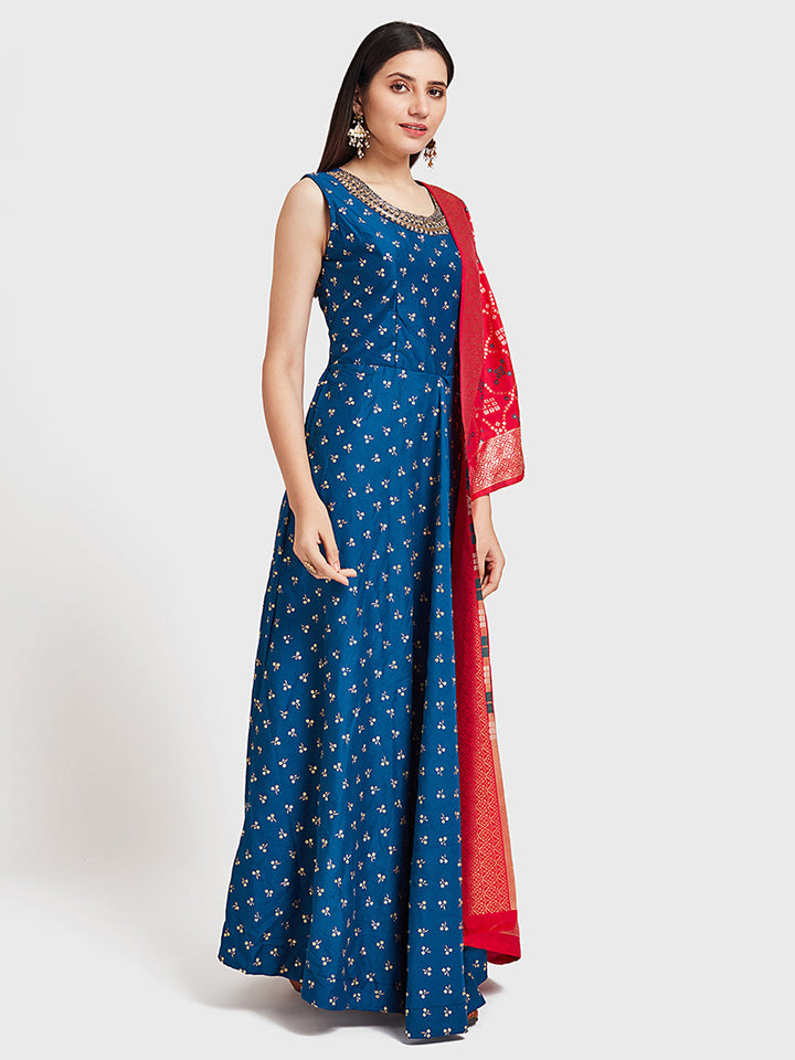 Neerus Pink georgette embellished lehenga set - front view