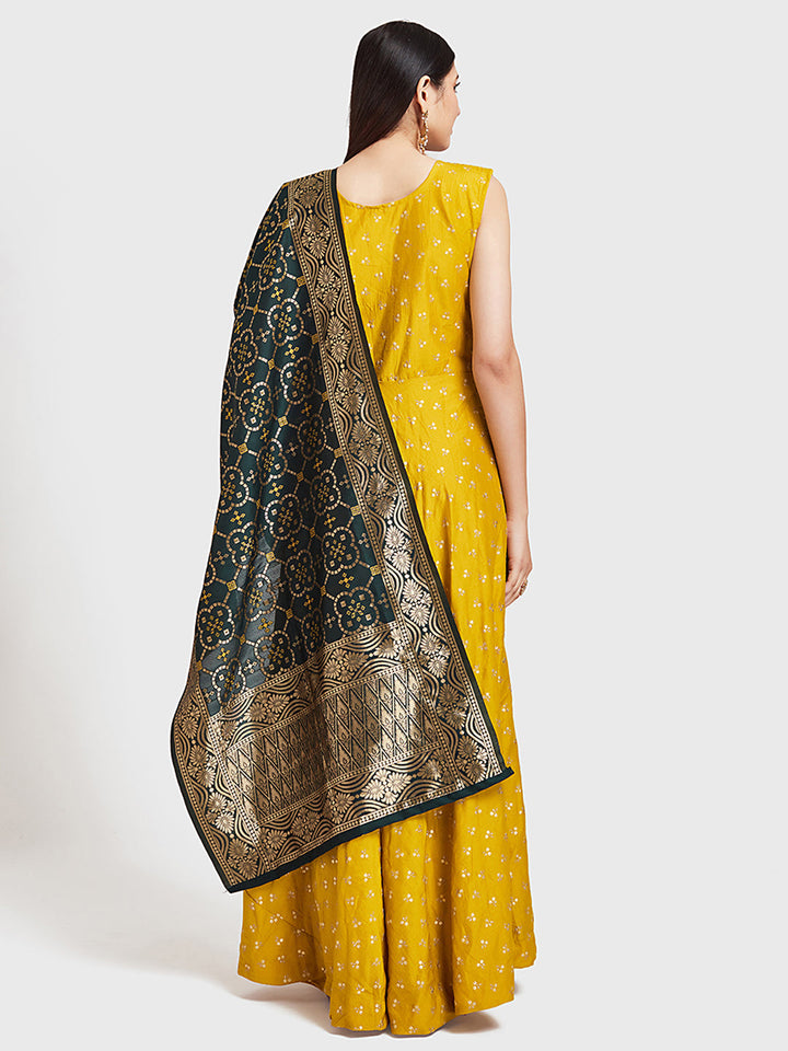 Neerus Yellow embellished anarkali kurta with dupatta - detail view 2