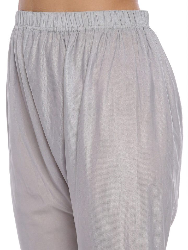 Neerus Grey embellished anarkali kurta with dupatta - detail view 1