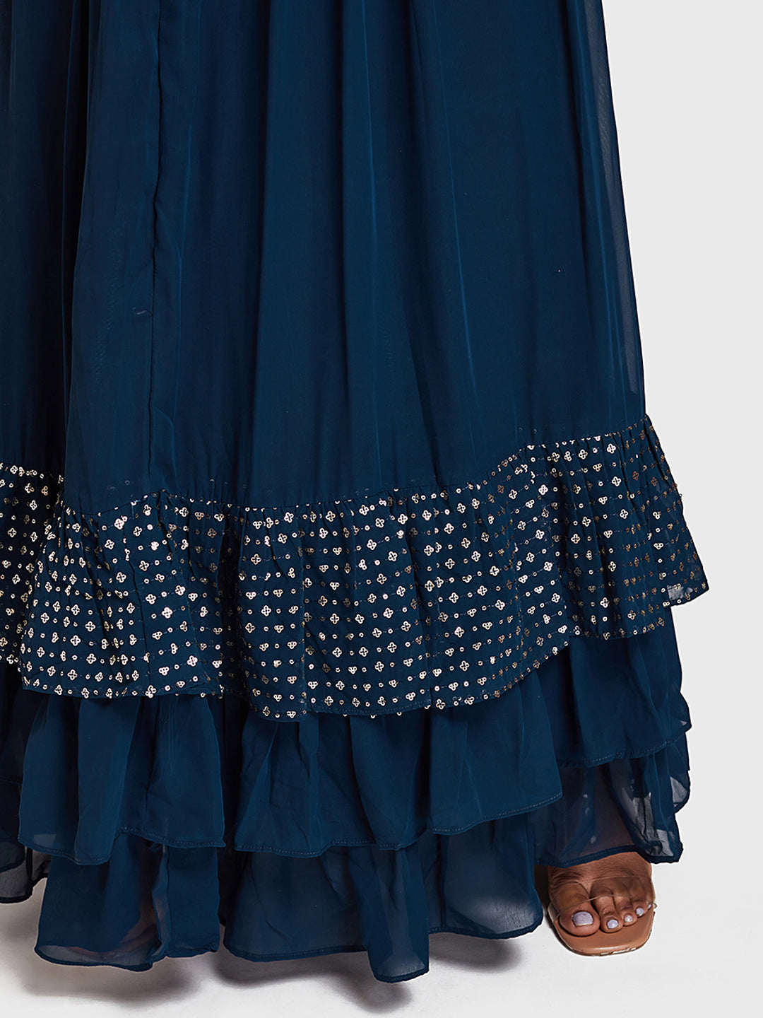 Neerus Blue embellished kurta set with skirt and dupatta - detail view 2