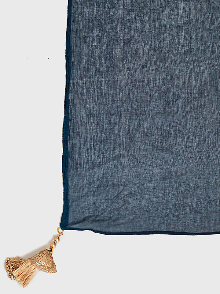 Neerus Blue embellished kurta set with skirt and dupatta - detail view 3
