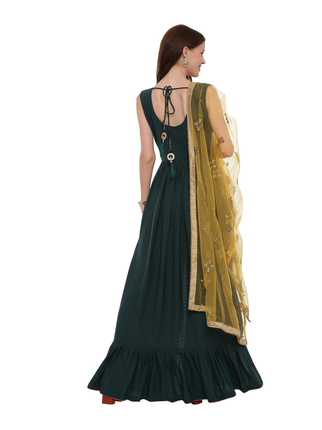 Neerus Green silk solid suit set - detail view 1