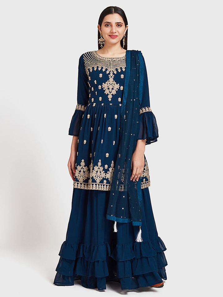 Neerus Blue Georgette Printed Anarkali Suit Set - detail view 3