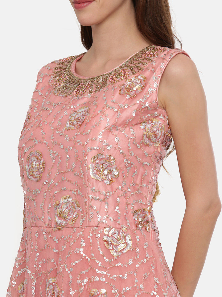 Neerus Orange embellished anarkali kurta set - back view
