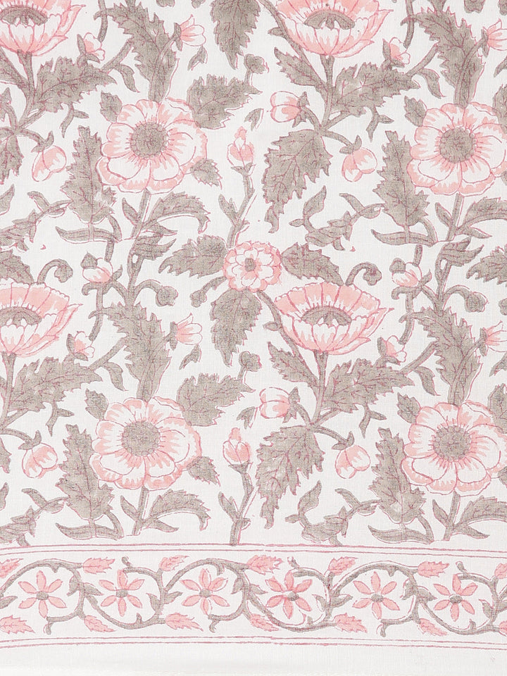 Neerus Orange cotton printed kurta set with trouser and dupatta - detail view 4