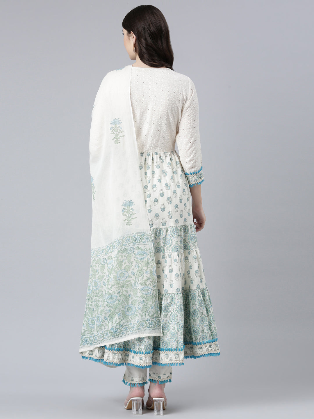 Neerus Green cotton printed kurta set - side view