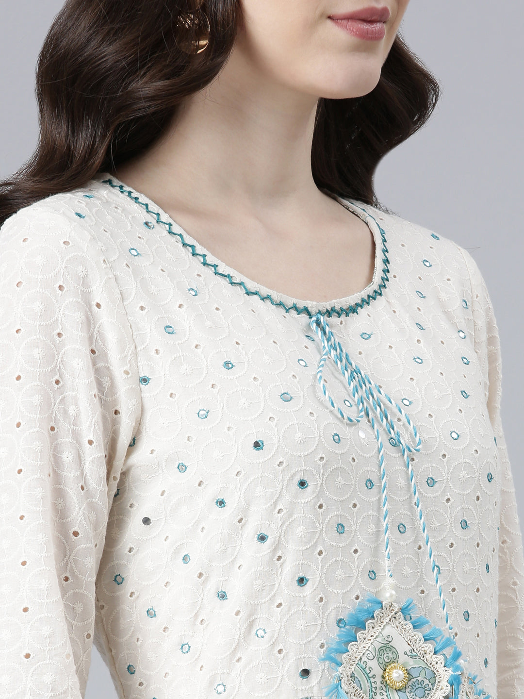 Neerus Green cotton printed kurta set - detail view 1