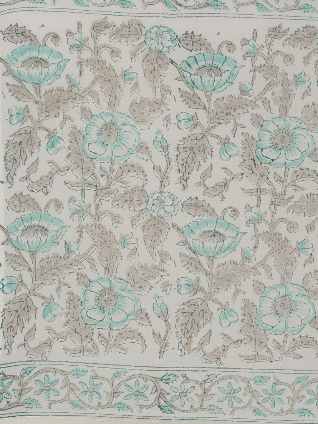 Neerus Green cotton printed kurta set with trouser and dupatta - detail view 4