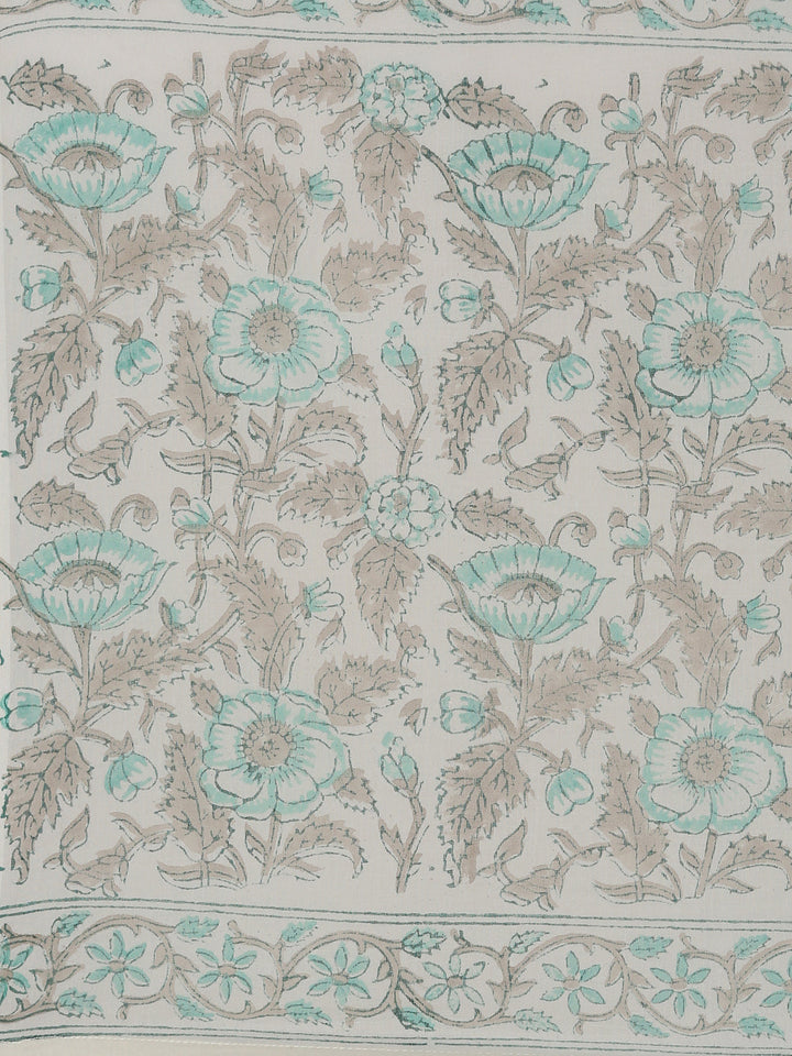 Neerus Green cotton printed kurta set with trouser and dupatta - detail view 4