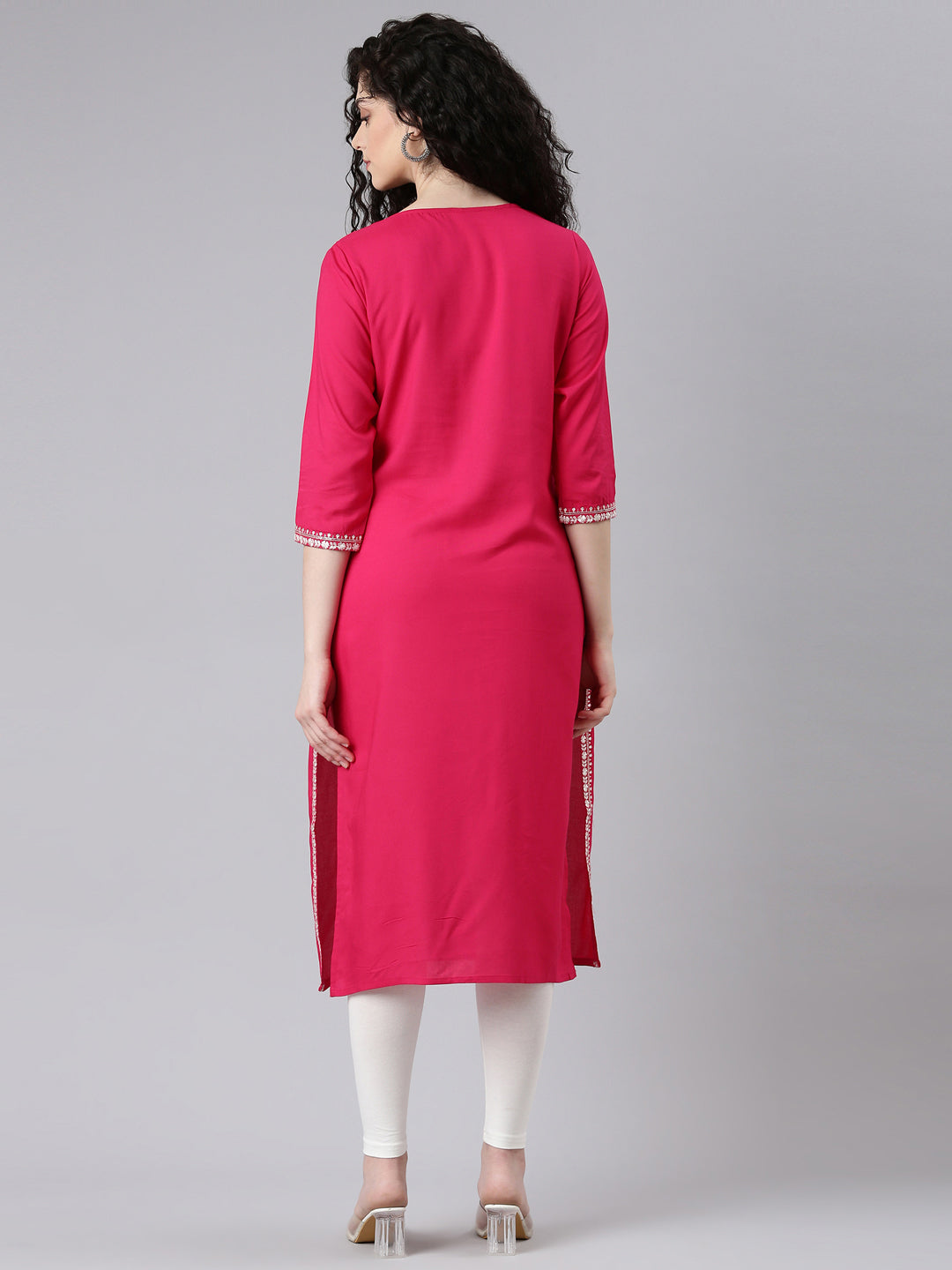 Neerus Pink solid straight kurta - side view