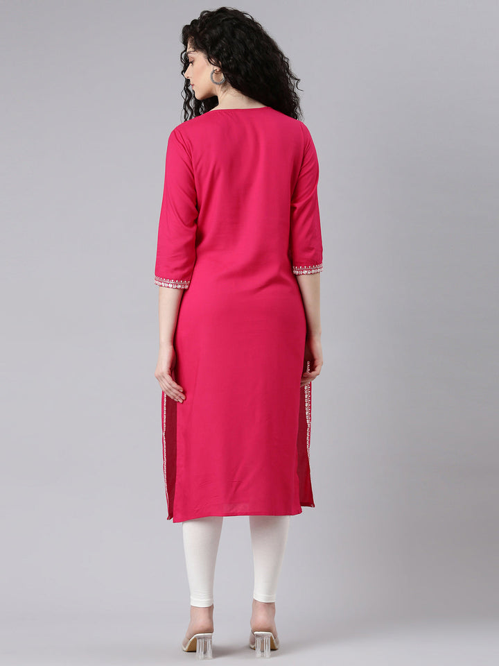 Neerus Pink solid straight kurta - side view