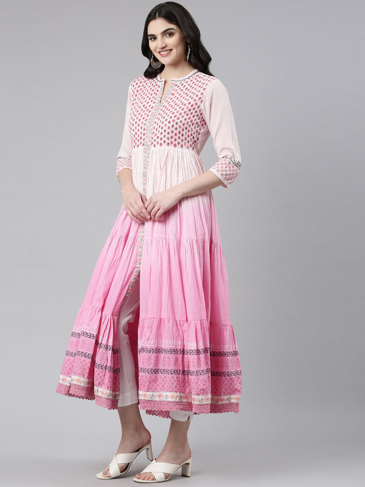 Neerus Pink printed flared dress - back view