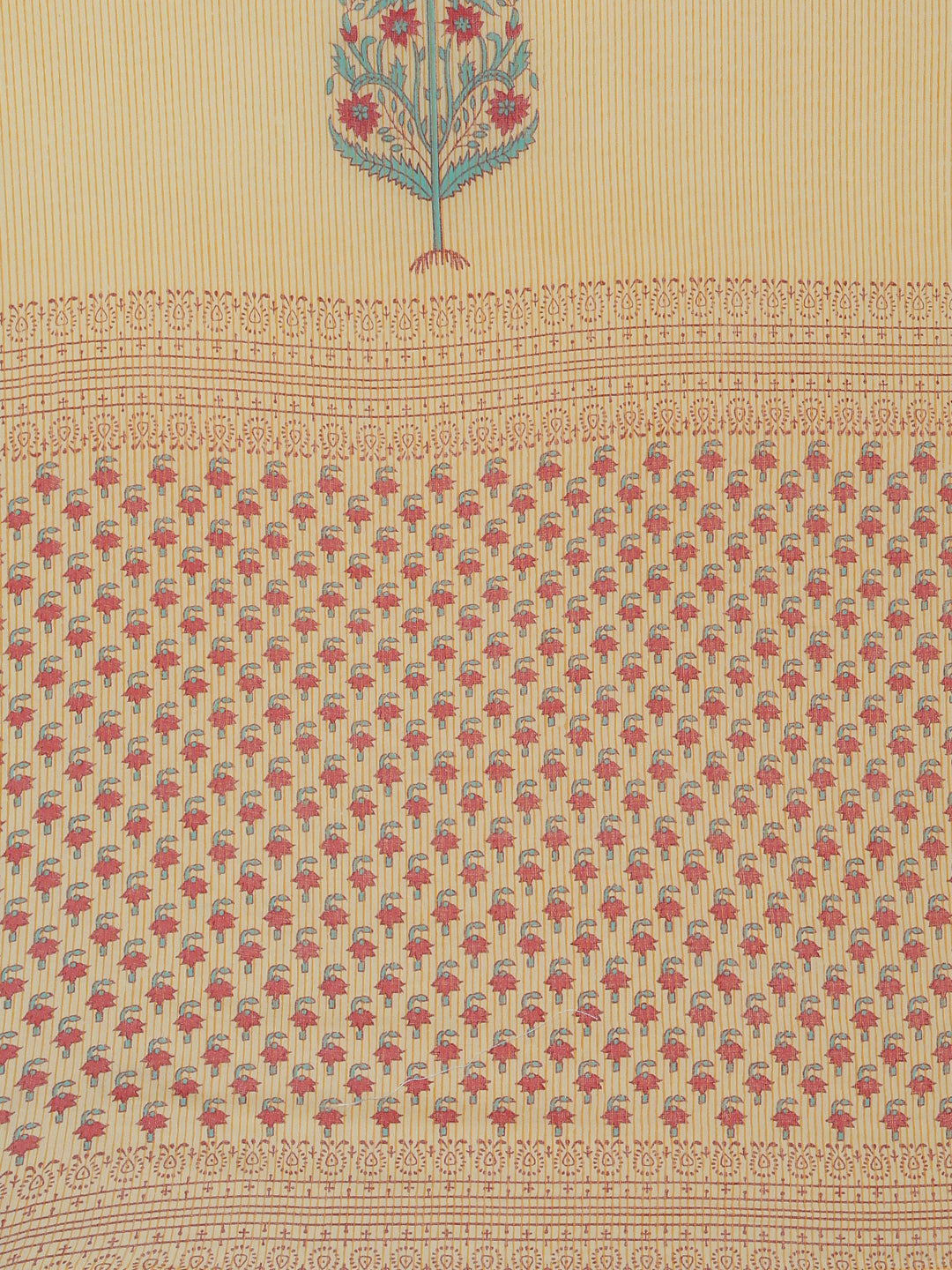 Neerus Yellow cotton printed kurta set with trouser and dupatta - detail view 4