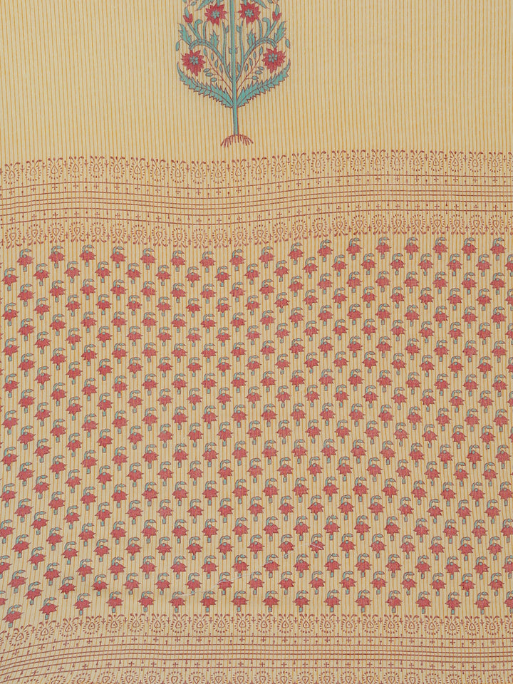 Neerus Yellow cotton printed kurta set with trouser and dupatta - detail view 4