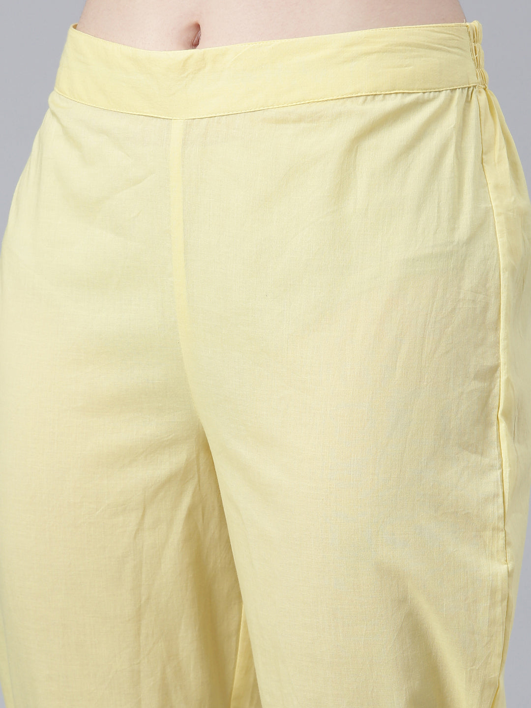 Neerus Yellow cotton printed kurta set with trouser and dupatta - detail view 3