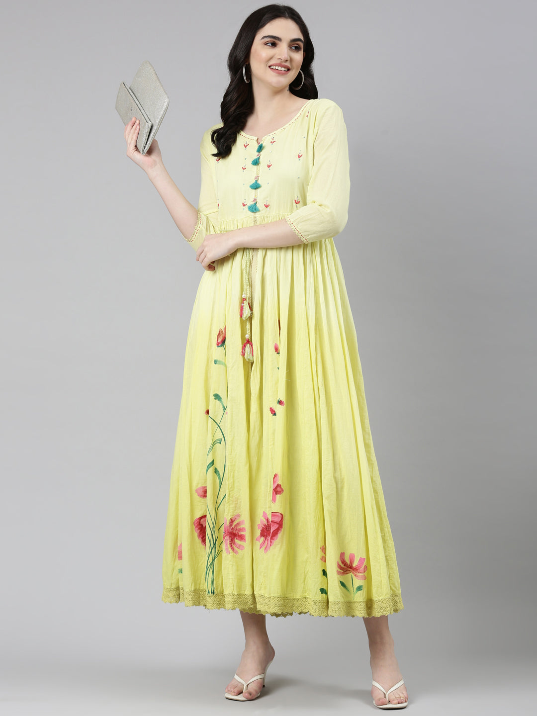 Neerus Yellow printed straight dress - detail view 2